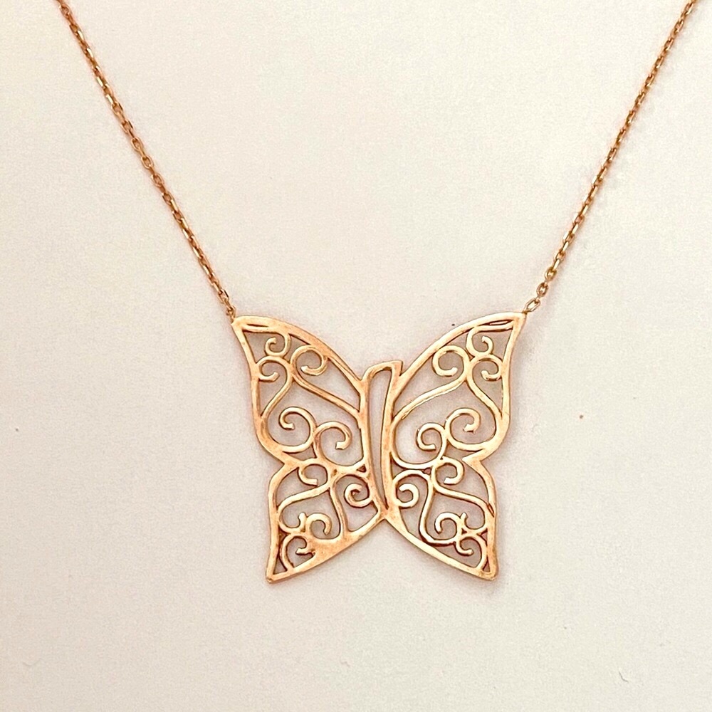 925 Silver butterfly necklace 14k rose gold plated